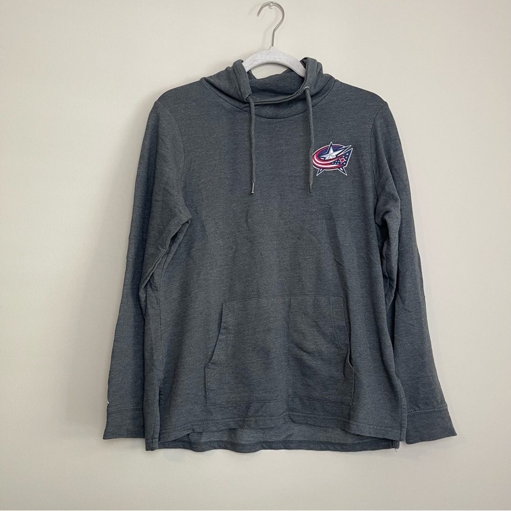 Antigua Grey Mock Neck Drawstring Pullover Columbus Blue Jackets Hockey Sweater‎